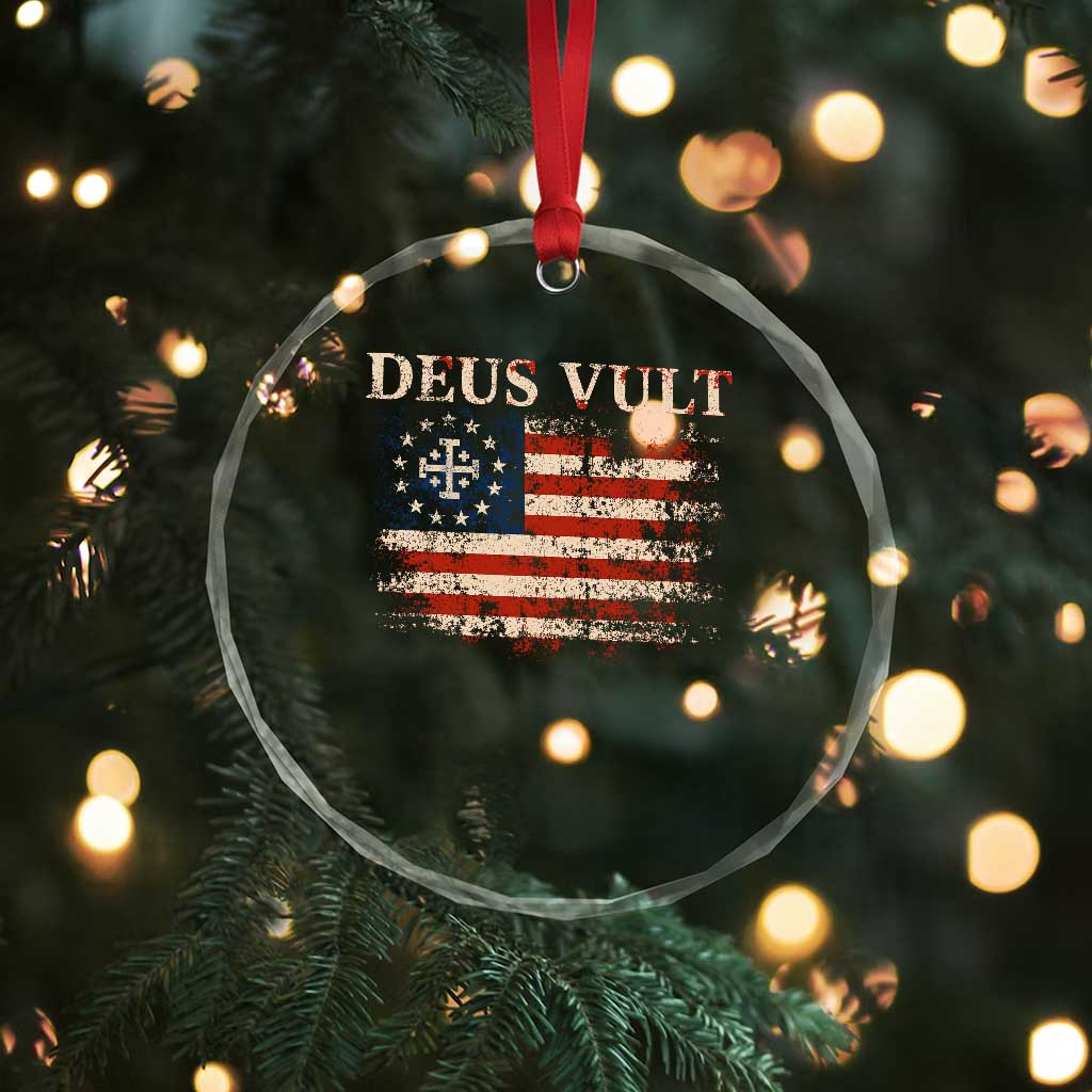 Catholic Knight Templar Crusader Cross Crystal Glass Ornament Vintage American Flag