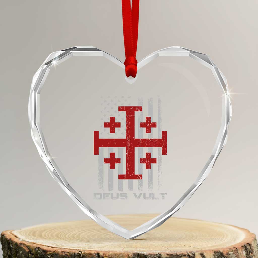 Catholic Knight Templar Crusader Cross Heart Crystal Glass Ornament Knight Templar Patriotic American Flag