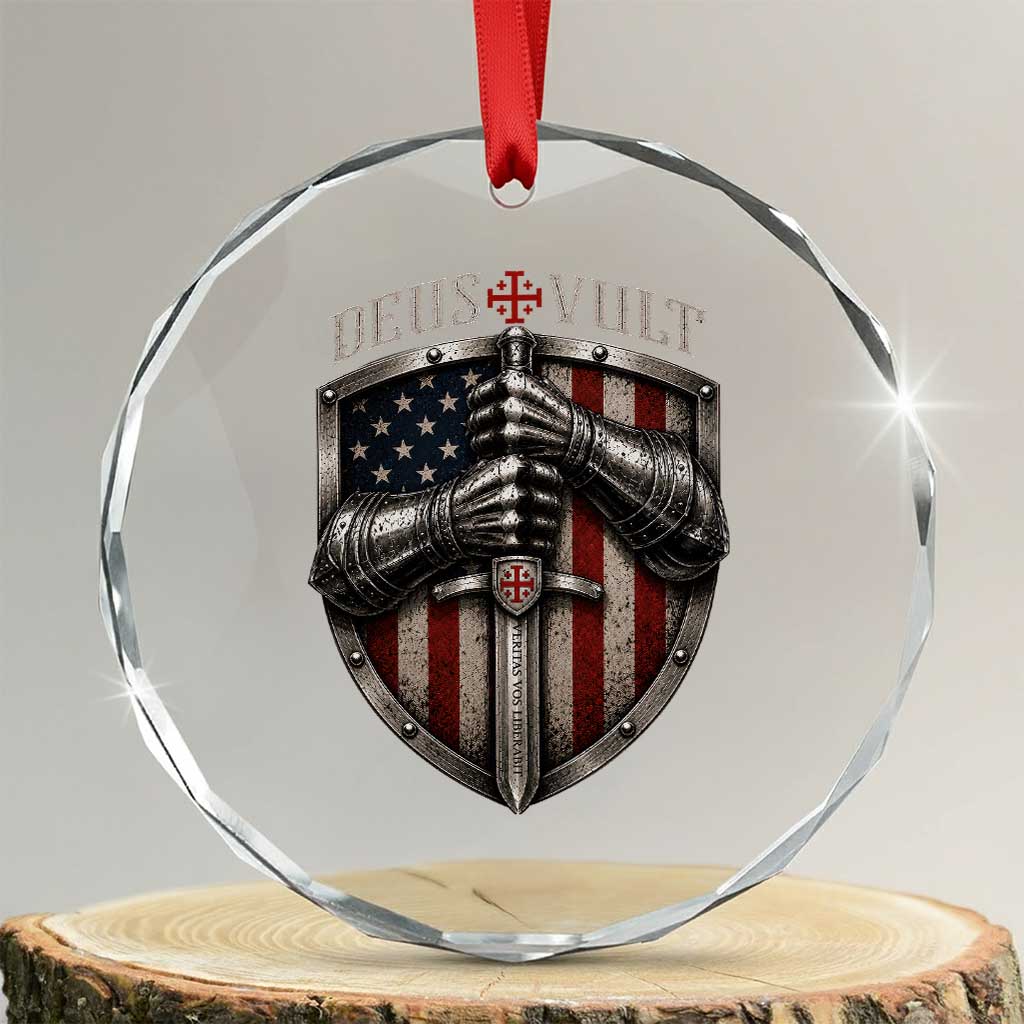 Catholic Knight Templar Crusader Crystal Glass Ornament Rertro Deus Vult American Flag