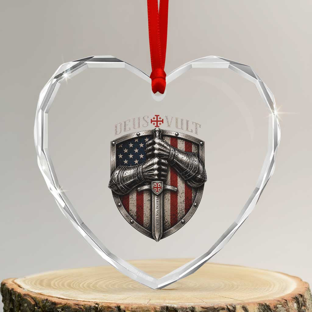 Catholic Knight Templar Crusader Heart Crystal Glass Ornament Rertro Deus Vult American Flag