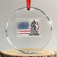 Catholic Knight Templar Crystal Glass Ornament American Flag Crusader Cross