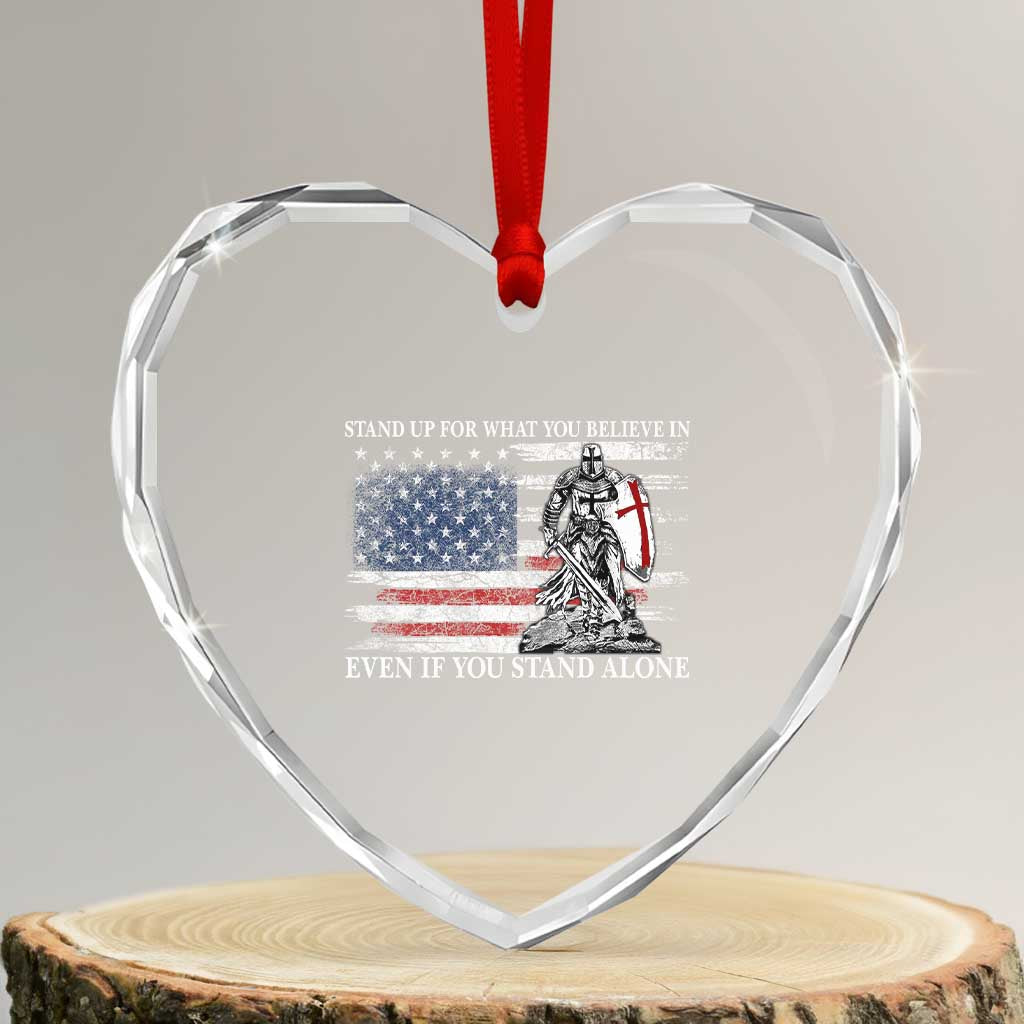 Catholic Knight Templar Heart Crystal Glass Ornament American Flag Crusader Cross