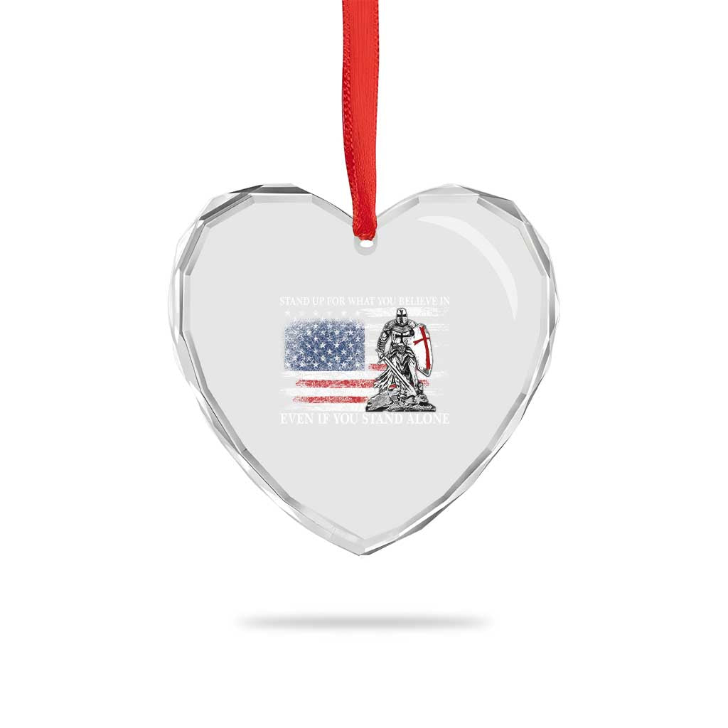 Catholic Knight Templar Heart Crystal Glass Ornament American Flag Crusader Cross