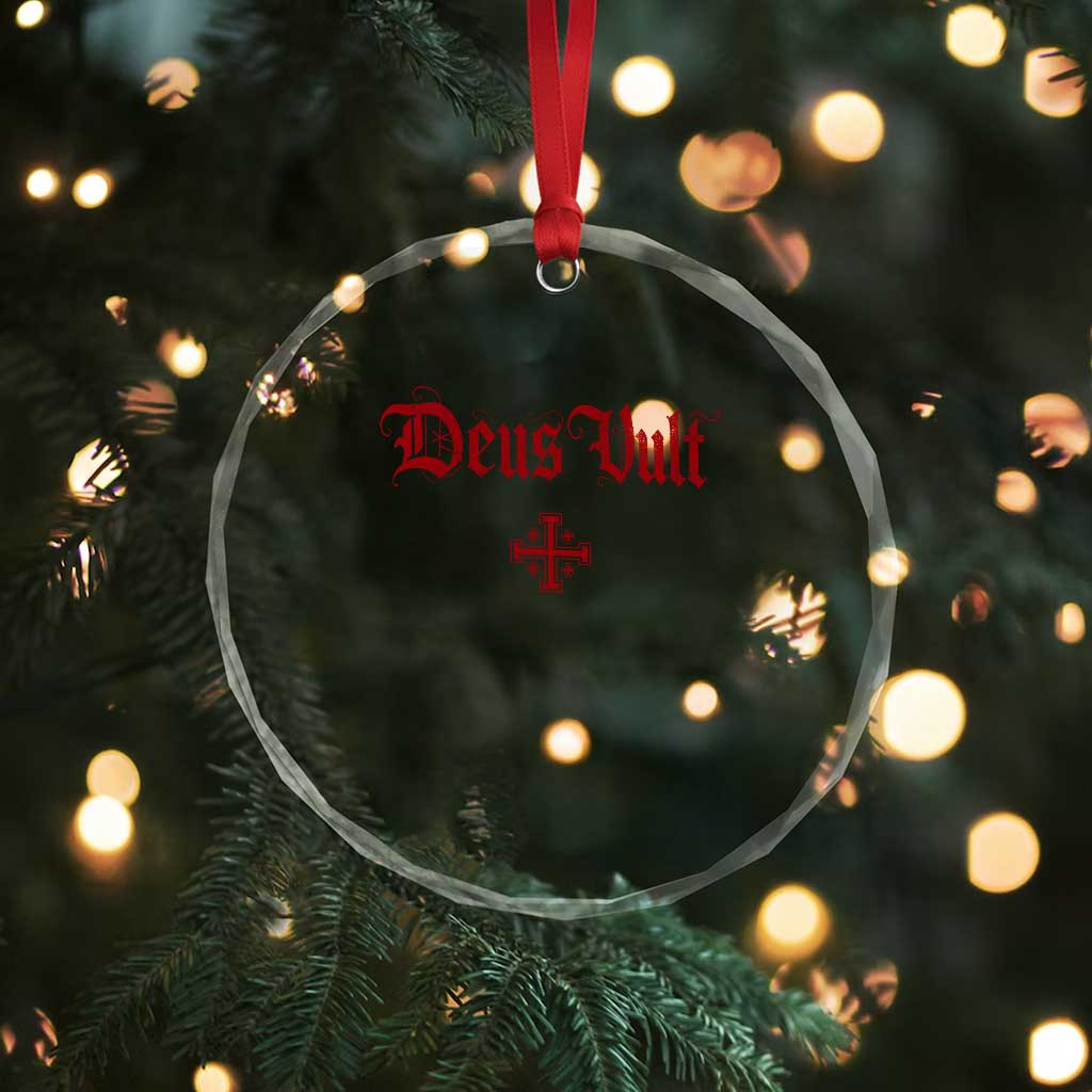 Catholic Knights Templar Cross Crystal Glass Ornament Crusader Deus Vult