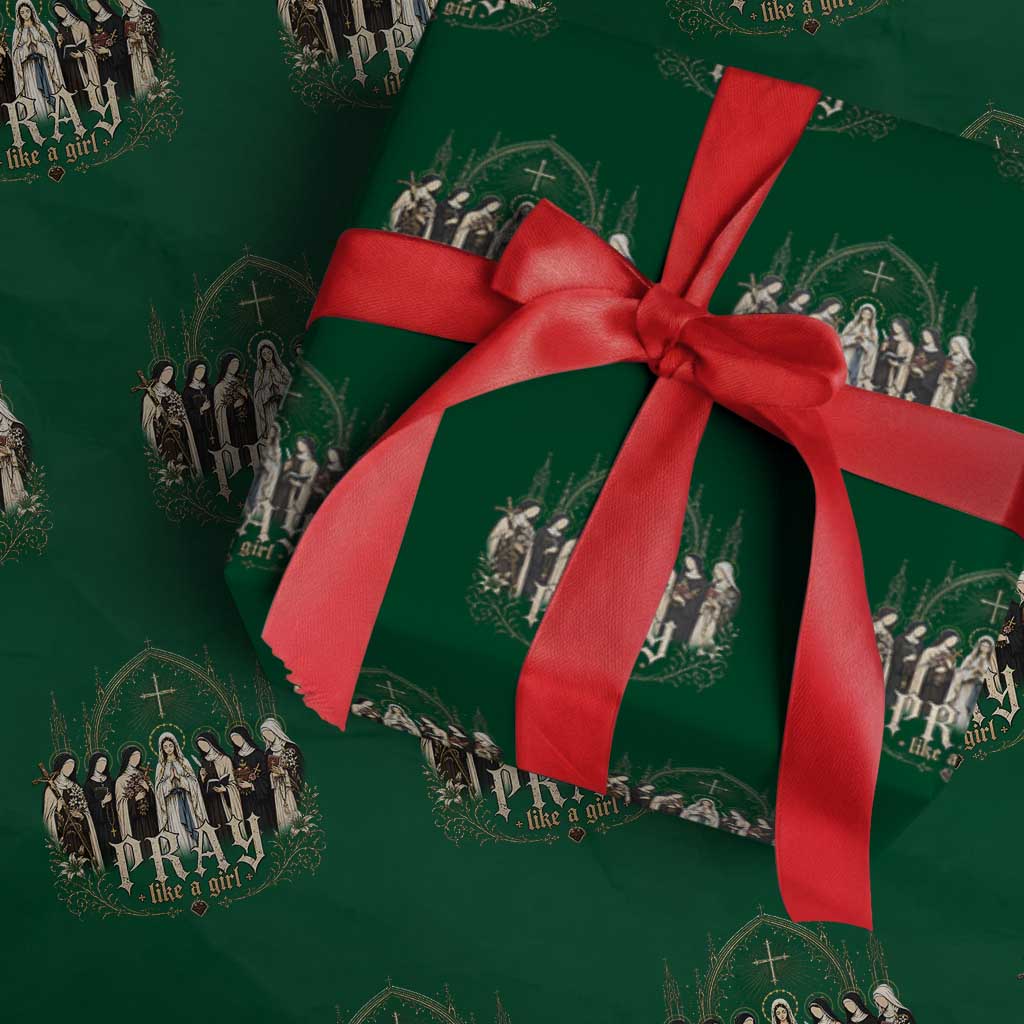 Catholic Saint Wrapping Paper Roll Pray Like A Girl Vintage Christian Faith Inspired