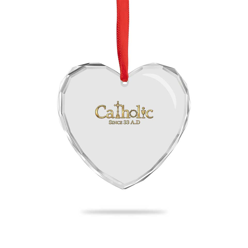 Catholic Since 33 AD Heart Crystal Glass Ornament Christianity Crucifix Jesus Eucharist
