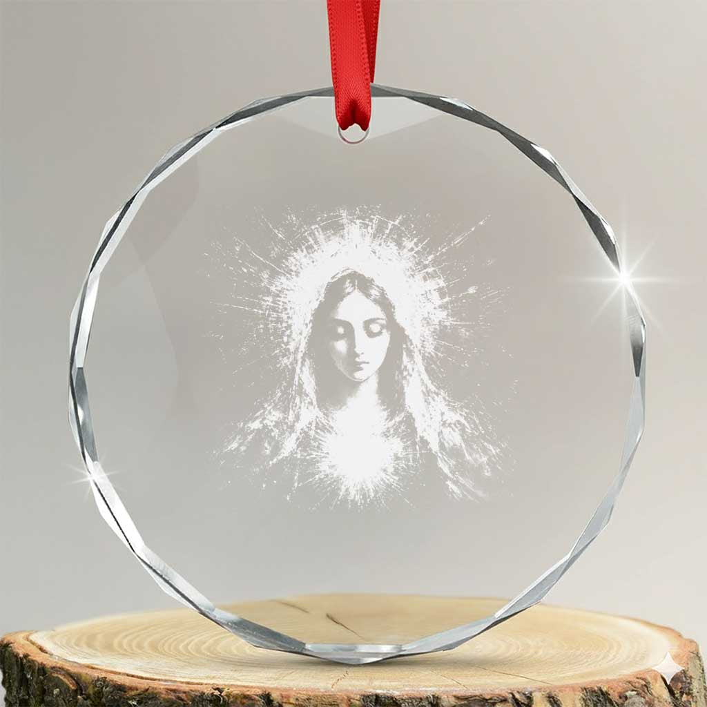 Catholic Virgin Mary Crystal Glass Ornament Vintage Marian Face Christian Our Lady