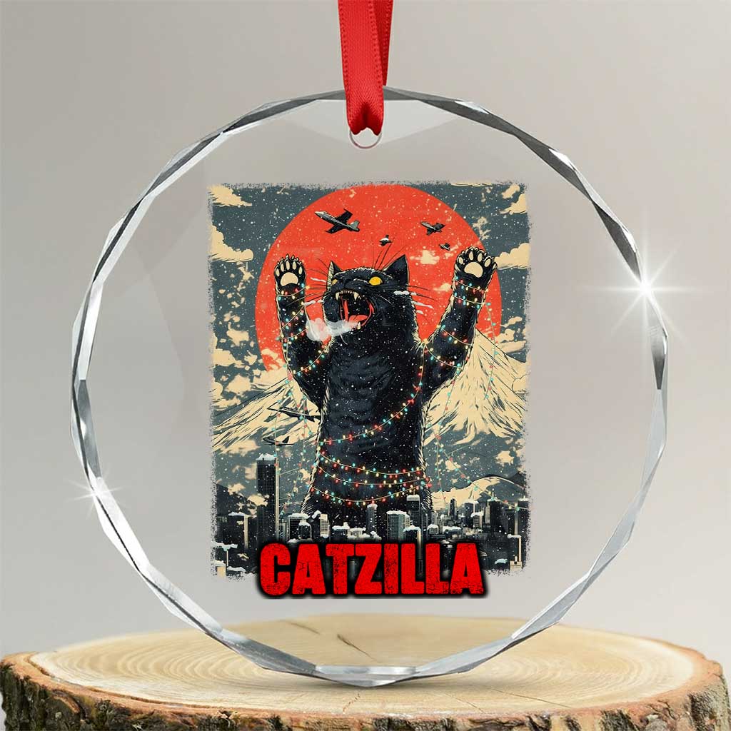 Catzilla Christmas Crystal Glass Ornament Japanese Cat Lover Kitty - Wonder Print Shop