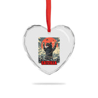 Catzilla Christmas Heart Crystal Glass Ornament Japanese Cat Lover Kitty - Wonder Print Shop