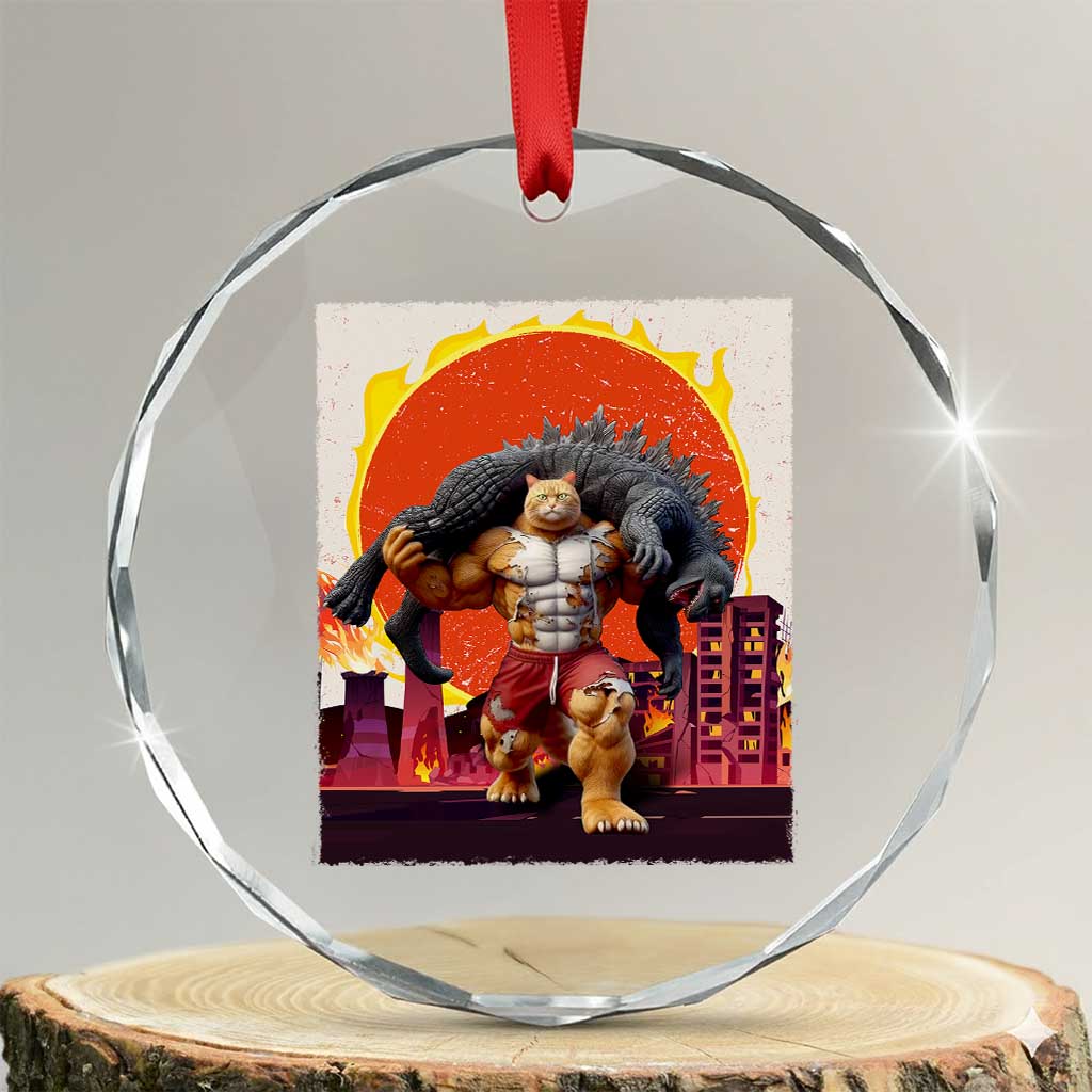 Catzilla Funny Cat Japanese Cityscape Crystal Glass Ornament - Wonder Print Shop
