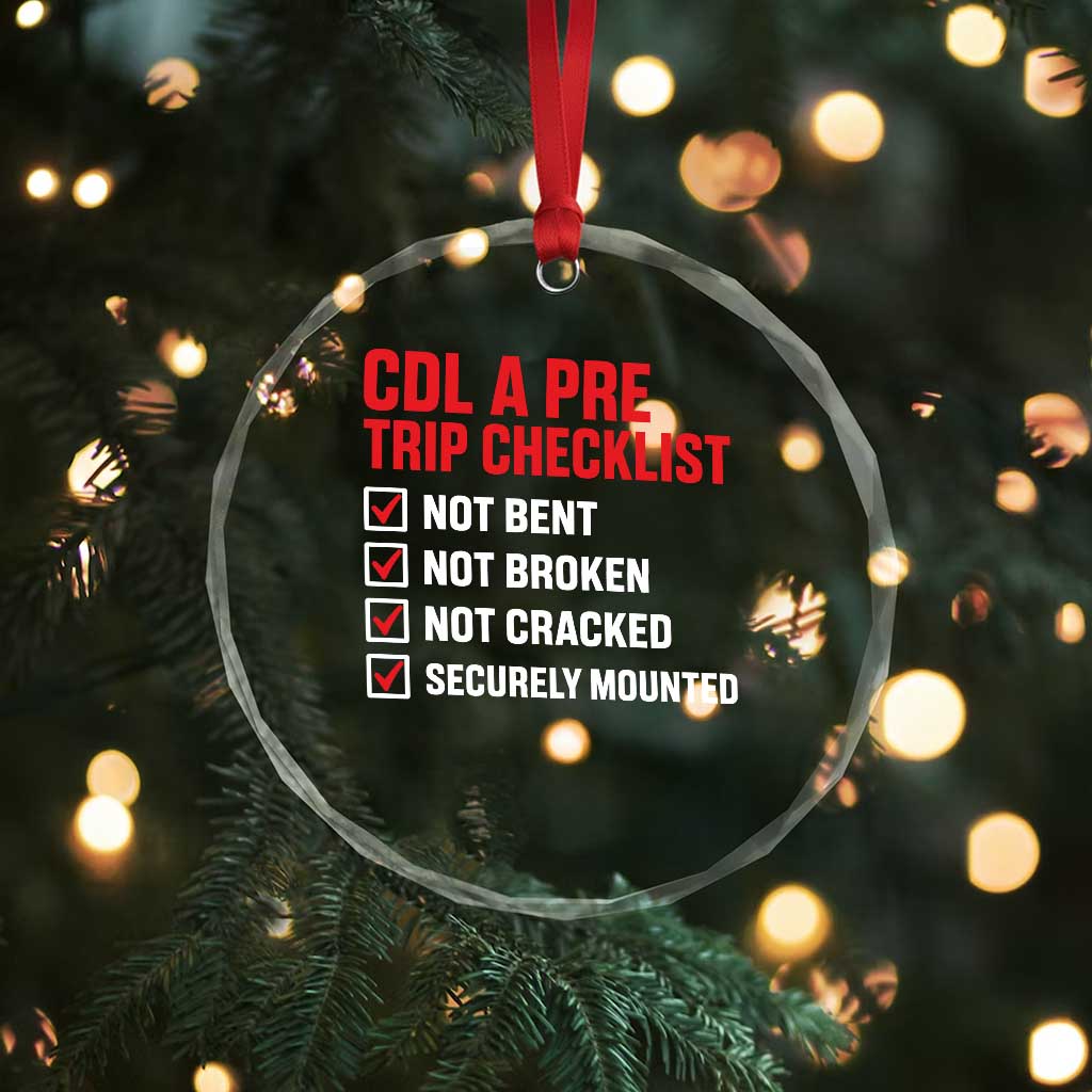 CDL A Pre Trip Checklist Trucker Crystal Glass Ornament Driver Safety Inspection Graphic