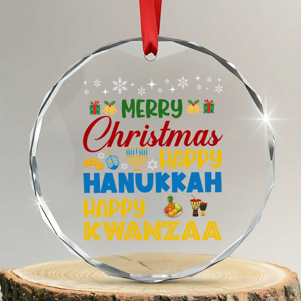 Celebrate All Holidays Merry Christmas Hanukkah Kwanzaa Gift Crystal Glass Ornament - Wonder Print Shop