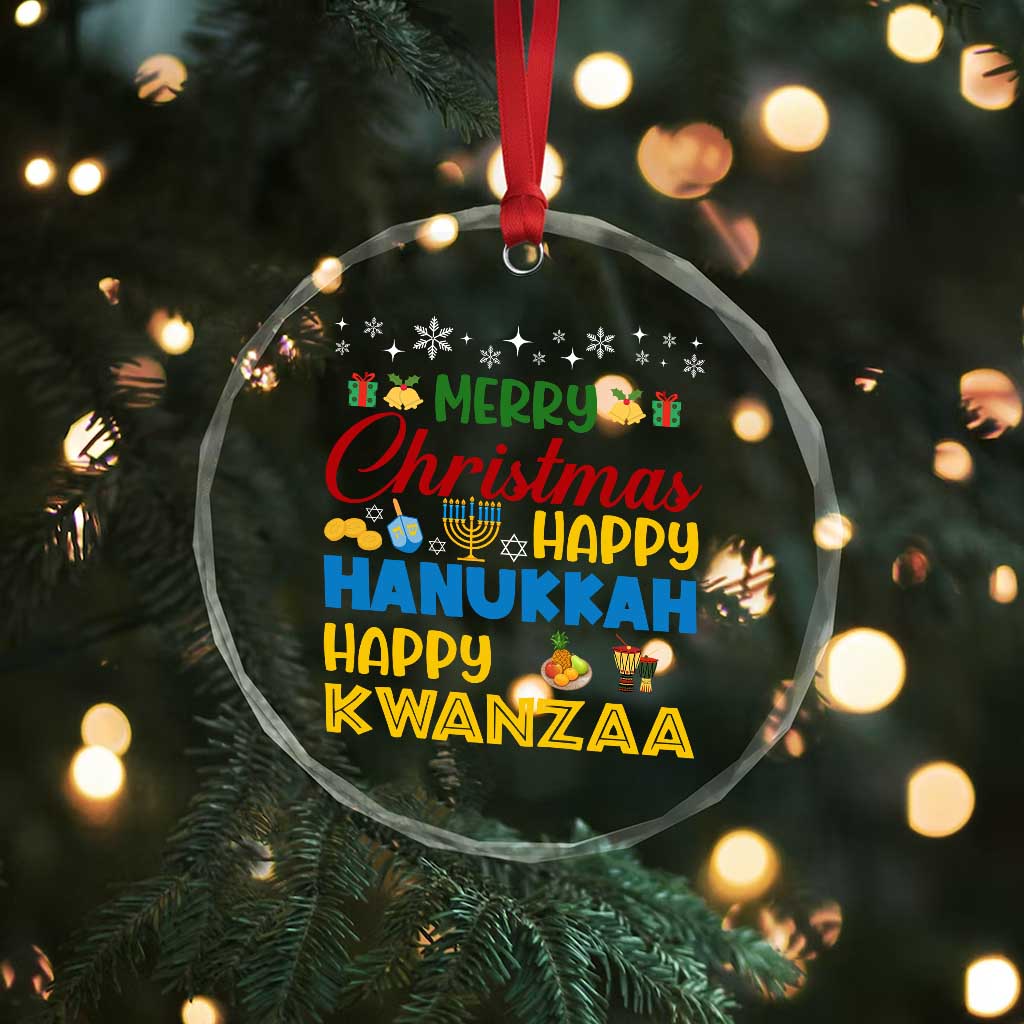 Celebrate All Holidays Merry Christmas Hanukkah Kwanzaa Gift Crystal Glass Ornament - Wonder Print Shop