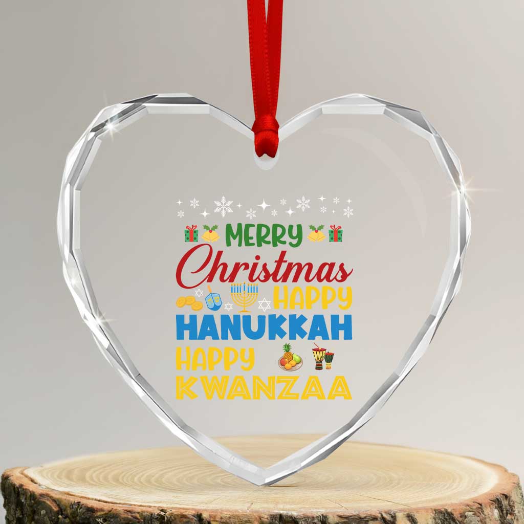 Celebrate All Holidays Merry Christmas Hanukkah Kwanzaa Gift Heart Crystal Glass Ornament - Wonder Print Shop