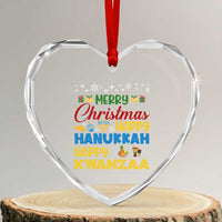 Celebrate All Holidays Merry Christmas Hanukkah Kwanzaa Gift Heart Crystal Glass Ornament - Wonder Print Shop