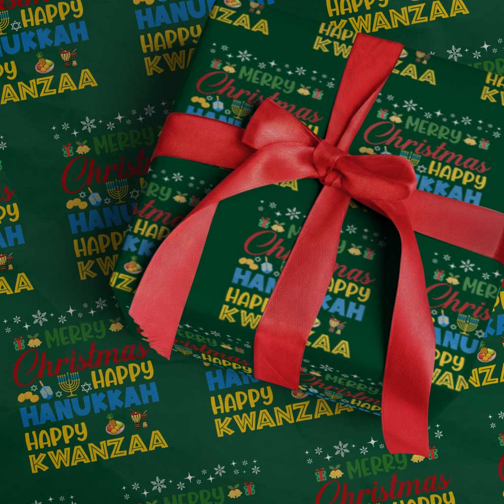 Celebrate All Holidays Merry Christmas Hanukkah Kwanzaa Gift Wrapping Paper Roll - Wonder Print Shop