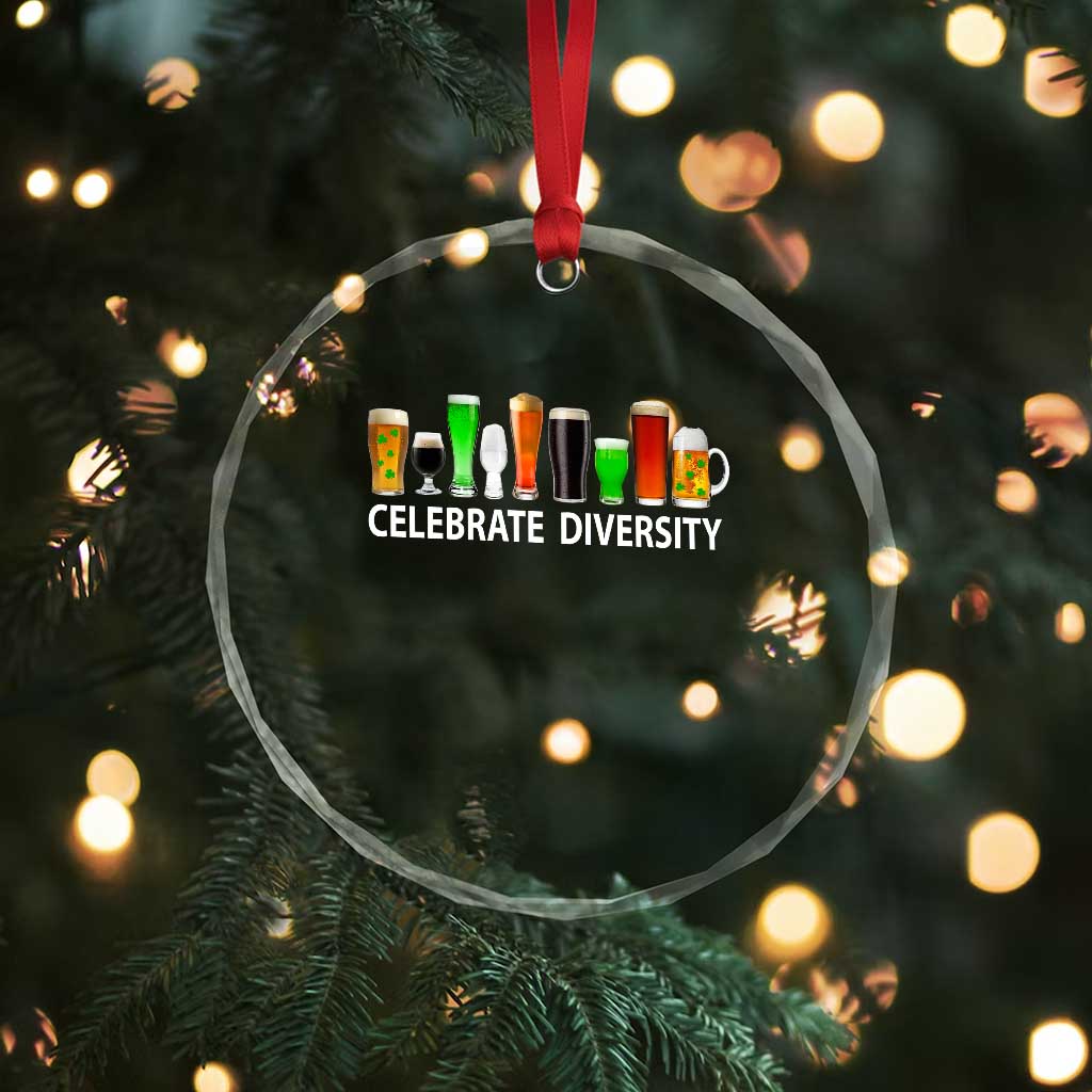 Celebrate Diversity St Patricks Day Beer Drinking Crystal Glass Ornament