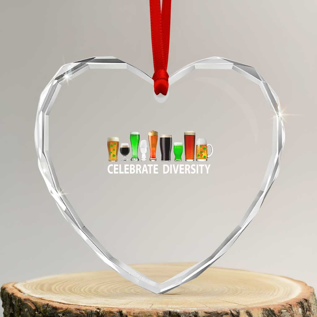 Celebrate Diversity St Patricks Day Beer Drinking Heart Crystal Glass Ornament