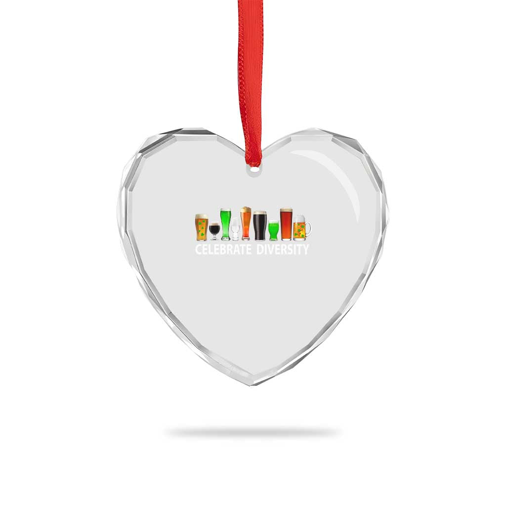 Celebrate Diversity St Patricks Day Beer Drinking Heart Crystal Glass Ornament