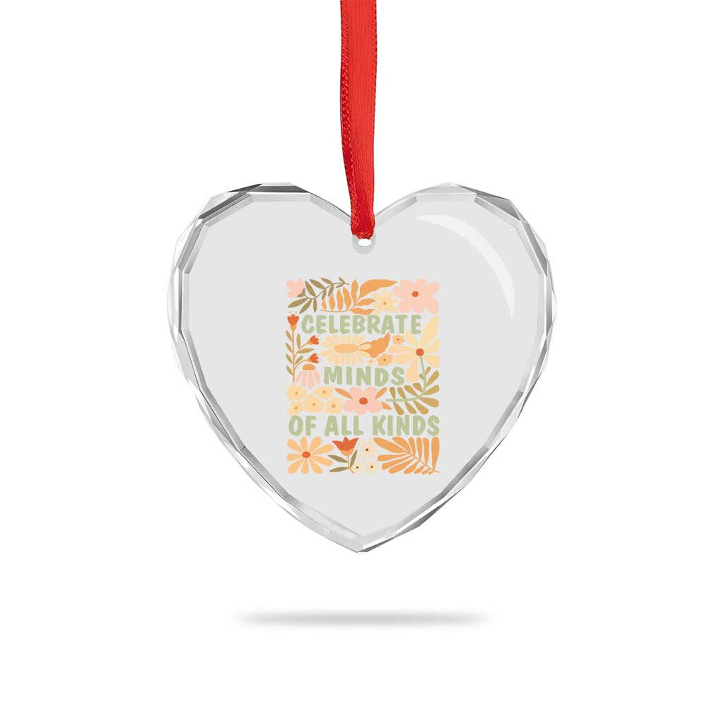 Celebrate Minds Of All Kinds Heart Crystal Glass Ornament Autism Awareness Inspirational Quote Flowers