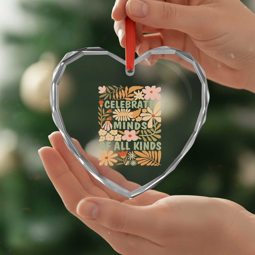 Celebrate Minds Of All Kinds Heart Crystal Glass Ornament Autism Awareness Inspirational Quote Flowers
