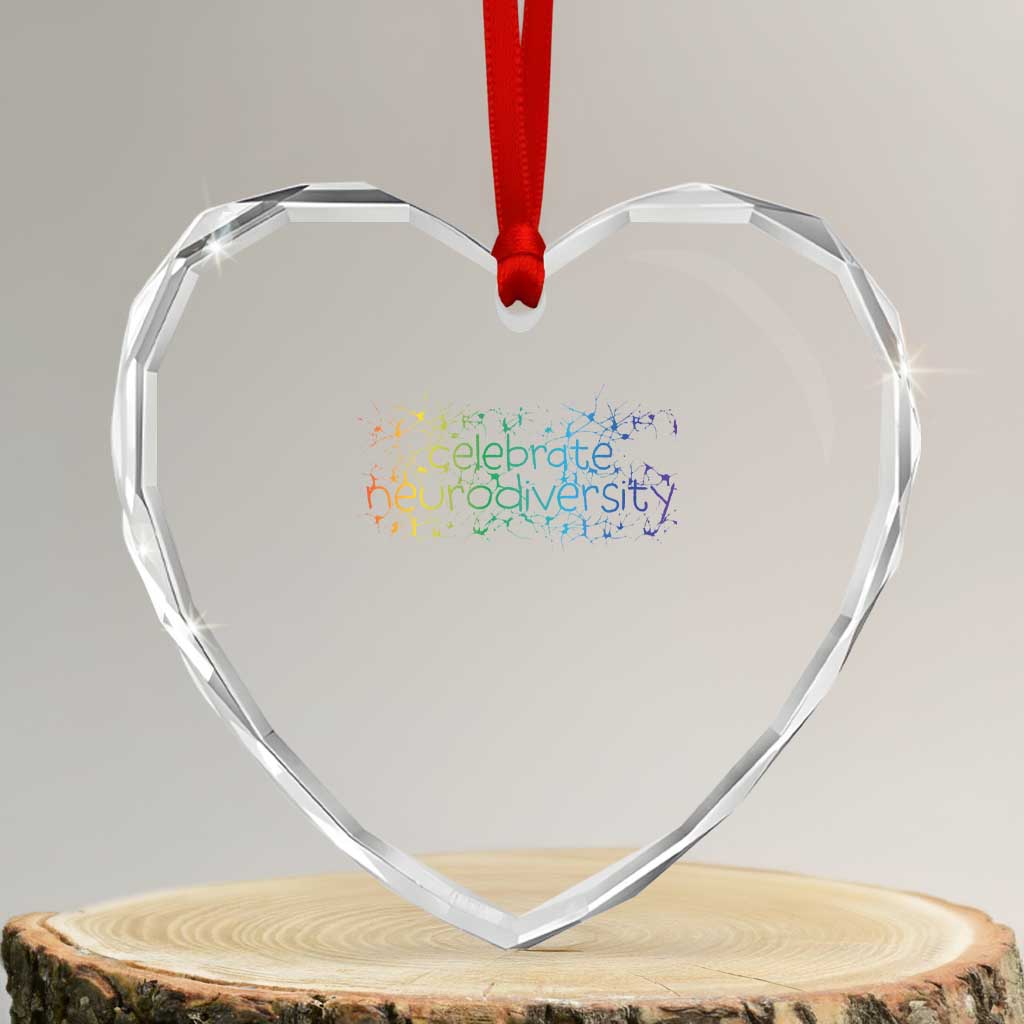 Celebrate Neurodiversity Heart Crystal Glass Ornament Autism Awareness ASD ADHD Mental Health