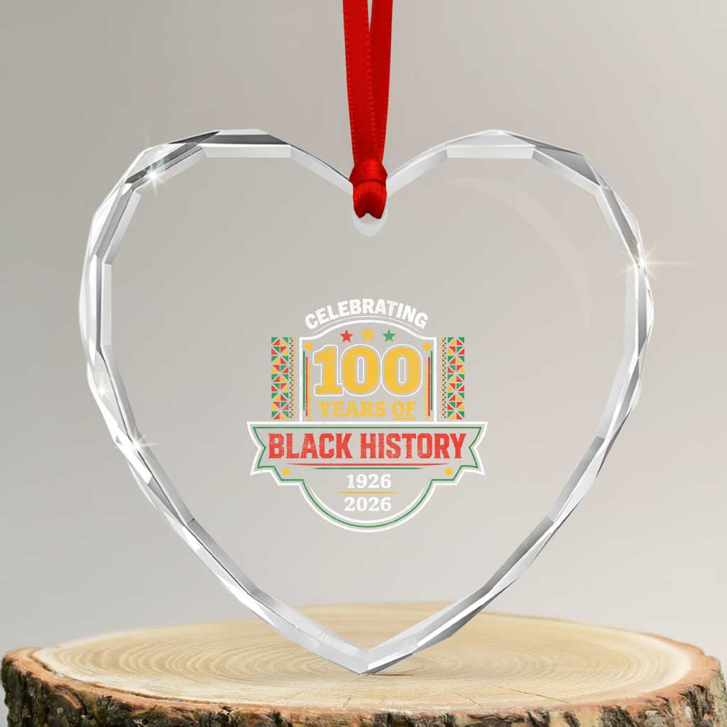 Celebrating 100 Years Of Black History Heart Crystal Glass Ornament Beginning 1926 Centennial African American Month