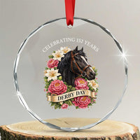 Celebrating 152 Years Derby Day Floral Crystal Glass Ornament Horse Racing Pink Peony White Lily Equestrian 152nd Anniversary