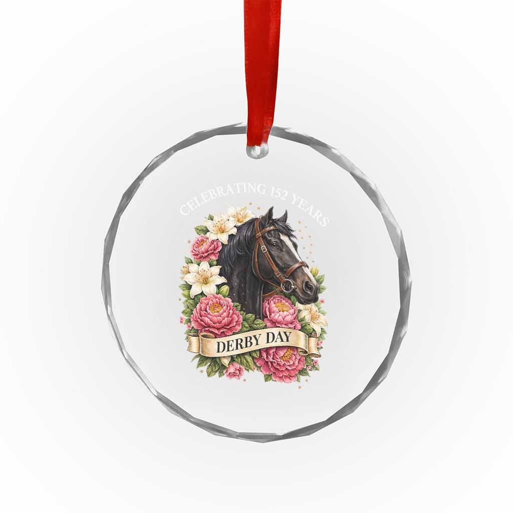 Celebrating 152 Years Derby Day Floral Crystal Glass Ornament Horse Racing Pink Peony White Lily Equestrian 152nd Anniversary