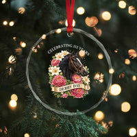 Celebrating 152 Years Derby Day Floral Crystal Glass Ornament Horse Racing Pink Peony White Lily Equestrian 152nd Anniversary