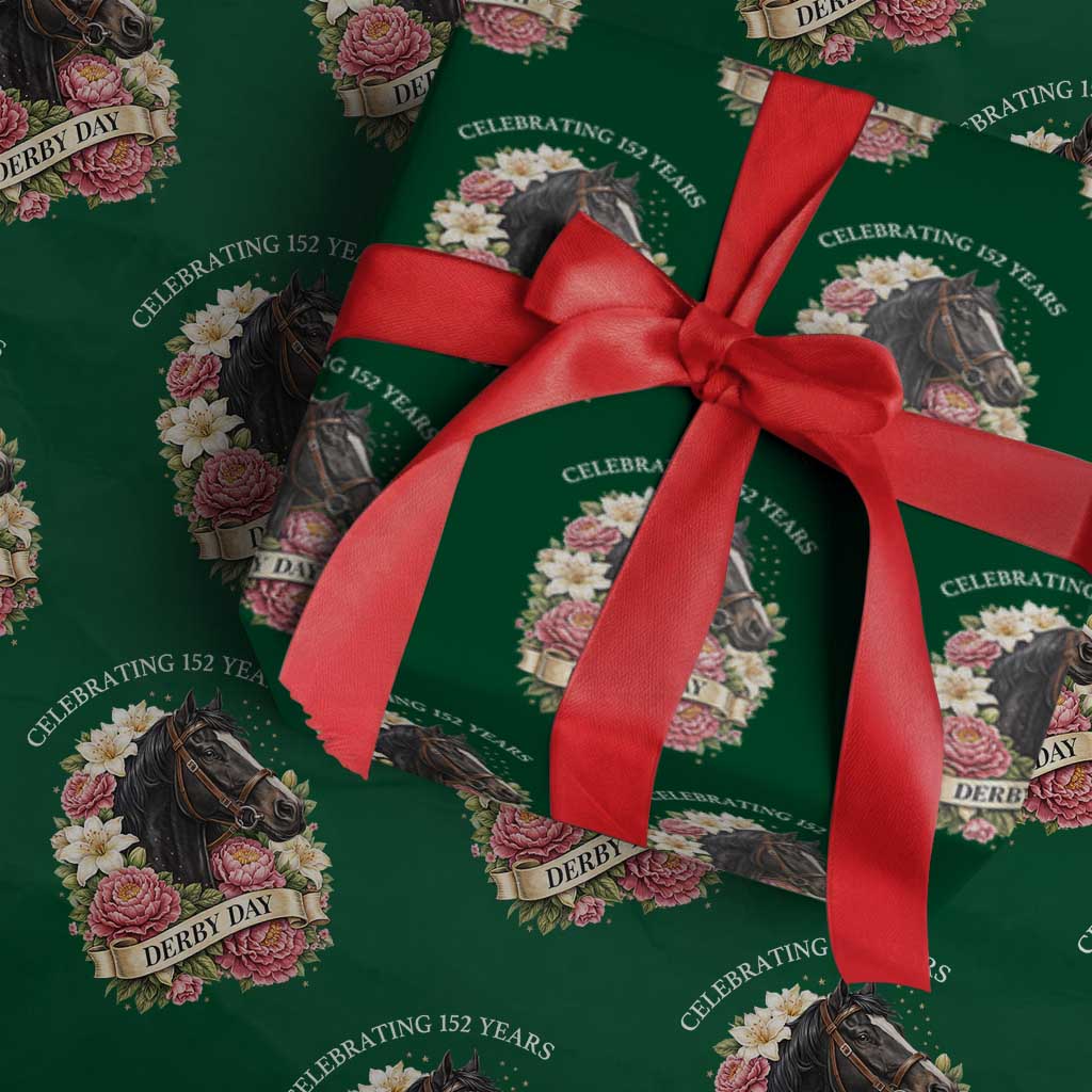 Celebrating 152 Years Derby Day Floral Wrapping Paper Roll Horse Racing Pink Peony White Lily Equestrian 152nd Anniversary
