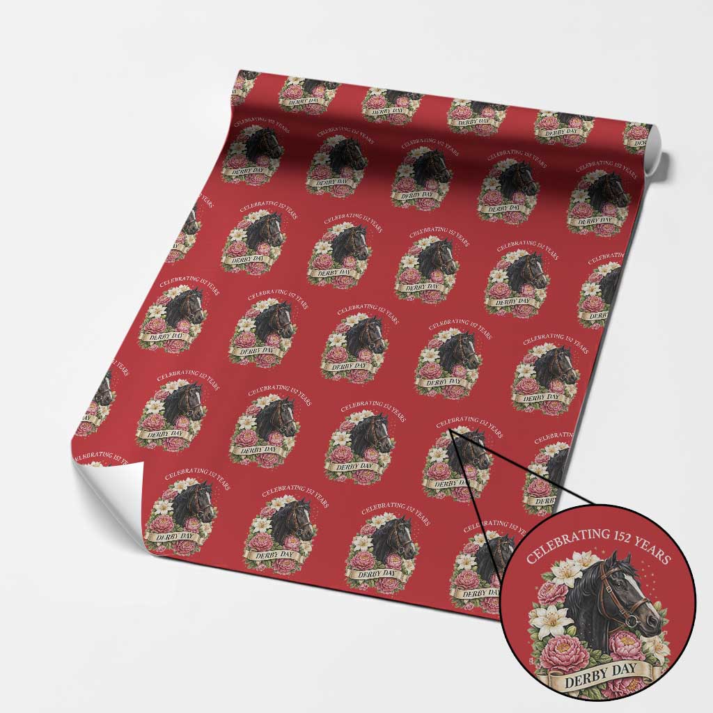 Celebrating 152 Years Derby Day Floral Wrapping Paper Roll Horse Racing Pink Peony White Lily Equestrian 152nd Anniversary