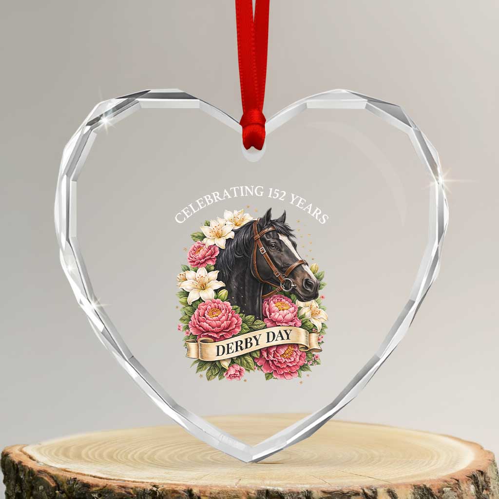 Celebrating 152 Years Derby Day Floral Heart Crystal Glass Ornament Horse Racing Pink Peony White Lily Equestrian 152nd Anniversary