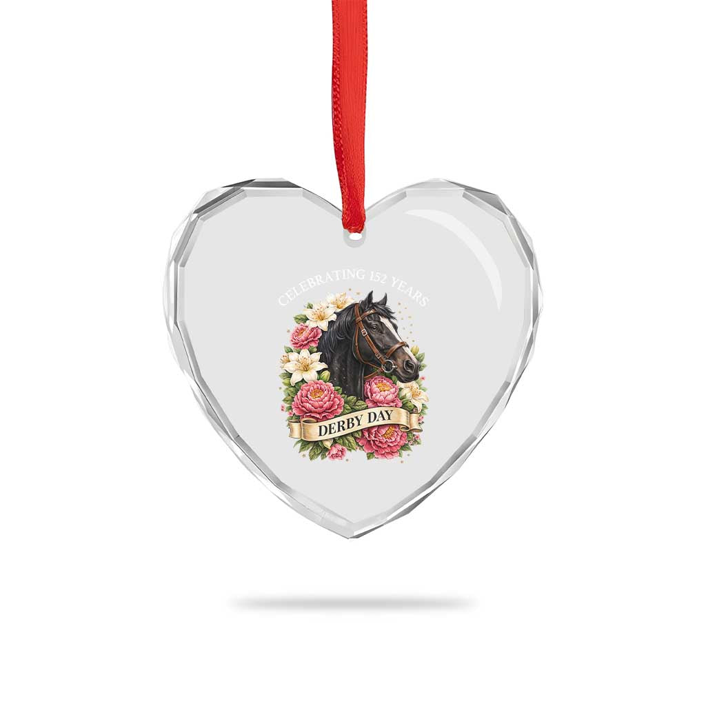 Celebrating 152 Years Derby Day Floral Heart Crystal Glass Ornament Horse Racing Pink Peony White Lily Equestrian 152nd Anniversary