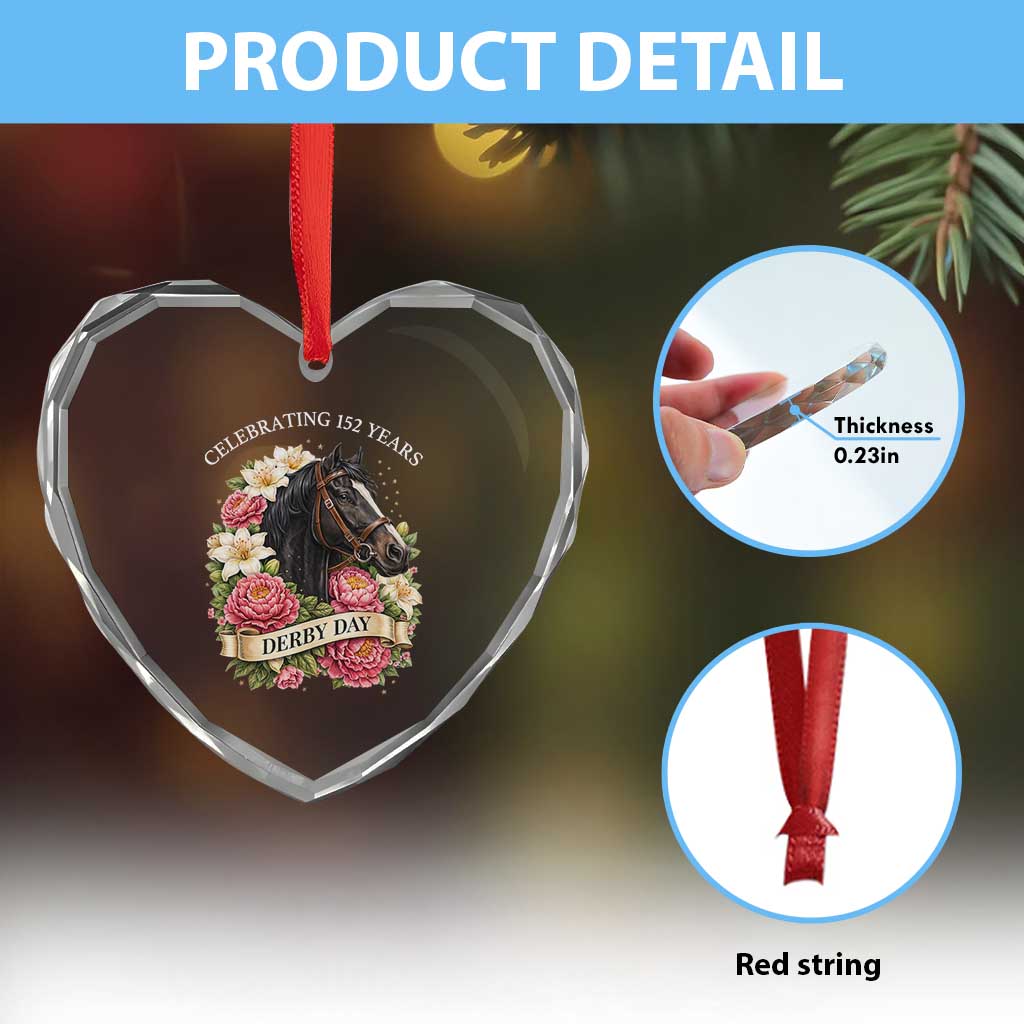 Celebrating 152 Years Derby Day Floral Heart Crystal Glass Ornament Horse Racing Pink Peony White Lily Equestrian 152nd Anniversary