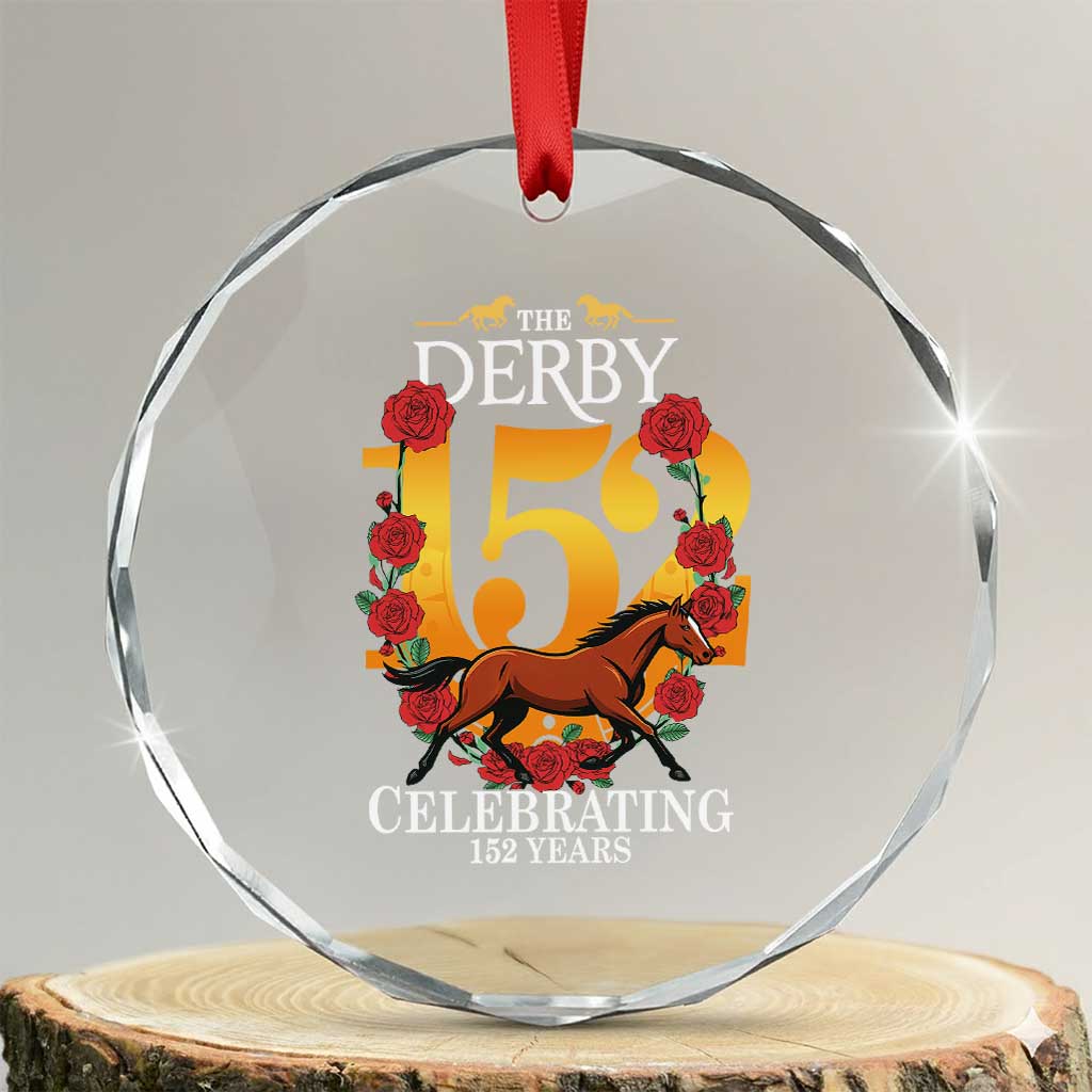 Celebrating 152 Years Horse Racing Anniversary Horseshoe Graphic Crystal Glass Ornament Elegant Run Lucky Charm Floral 152nd Anniversary