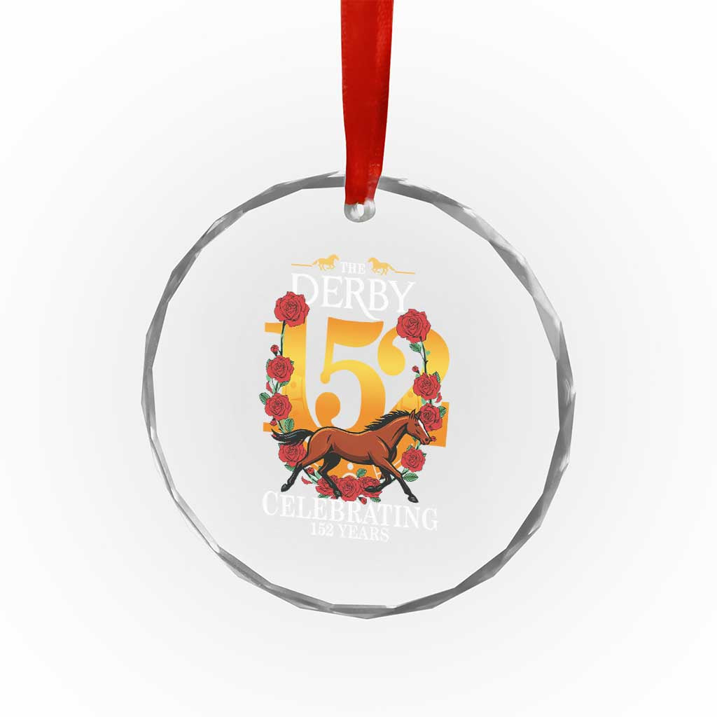 Celebrating 152 Years Horse Racing Anniversary Horseshoe Graphic Crystal Glass Ornament Elegant Run Lucky Charm Floral 152nd Anniversary