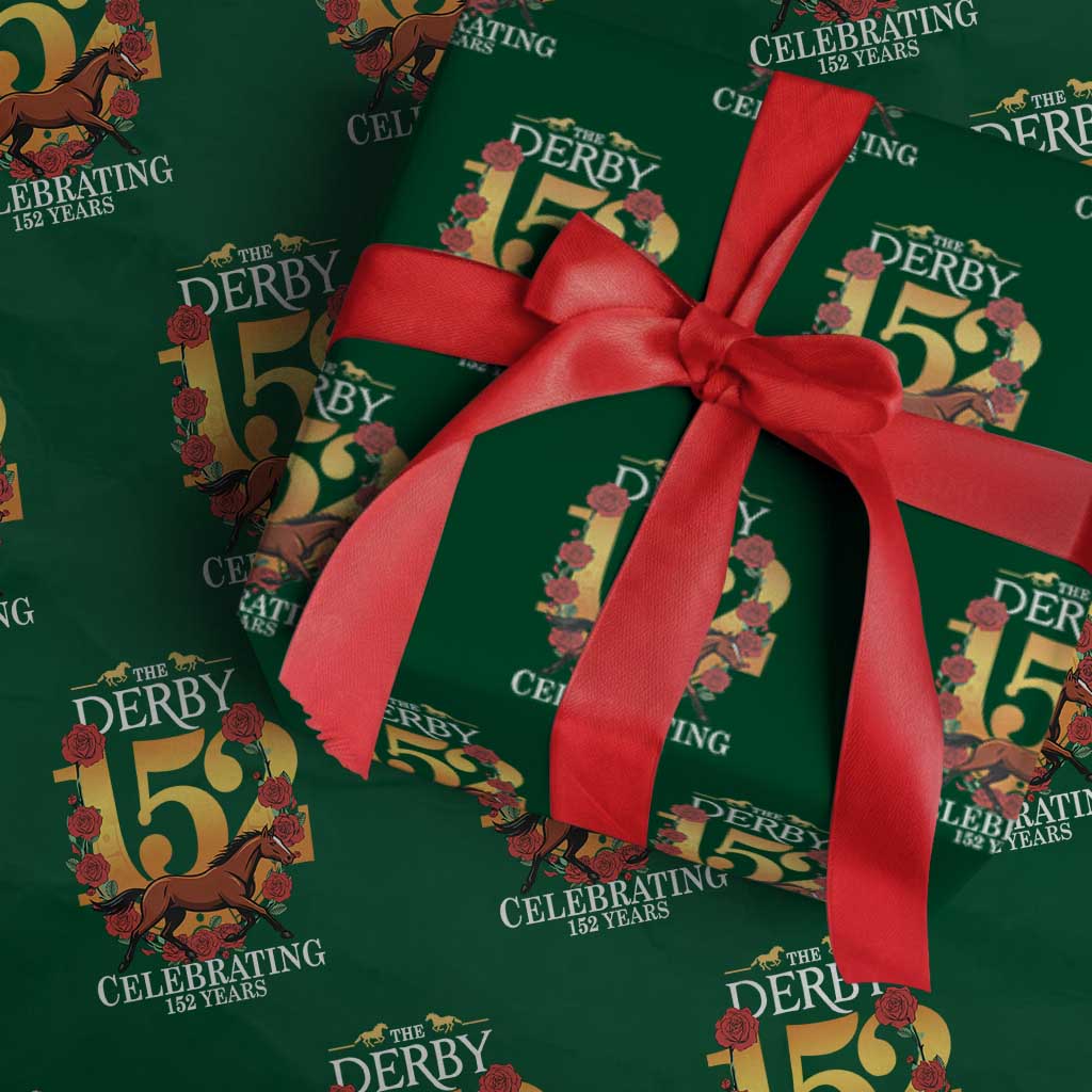 Celebrating 152 Years Horse Racing Anniversary Horseshoe Graphic Wrapping Paper Roll Elegant Run Lucky Charm Floral 152nd Anniversary
