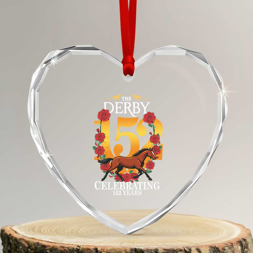 Celebrating 152 Years Horse Racing Anniversary Horseshoe Graphic Heart Crystal Glass Ornament Elegant Run Lucky Charm Floral 152nd Anniversary