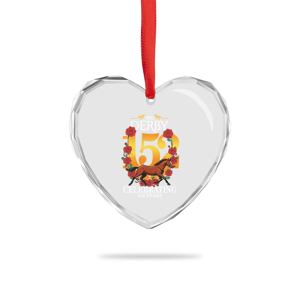 Celebrating 152 Years Horse Racing Anniversary Horseshoe Graphic Heart Crystal Glass Ornament Elegant Run Lucky Charm Floral 152nd Anniversary