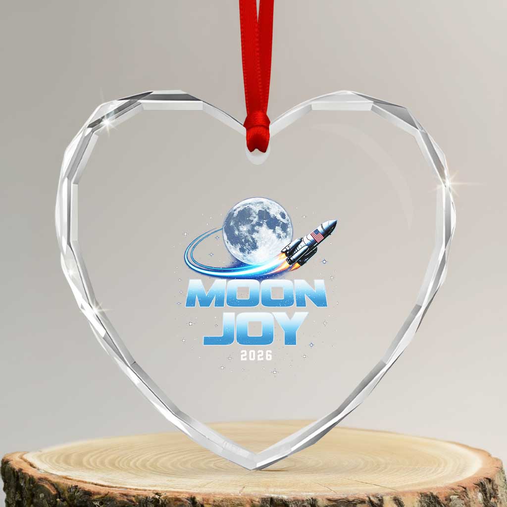 Celestial Moon Joy 2026 Heart Crystal Glass Ornament Rocket Launch '26 Lunar Mission Celebration