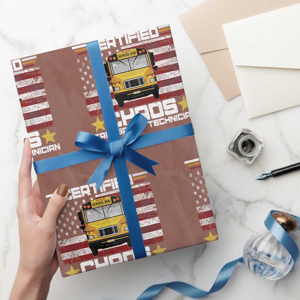Certified Chaos Transport Technician Wrapping Paper Roll Patriotic School Bus Driver USA American Flag