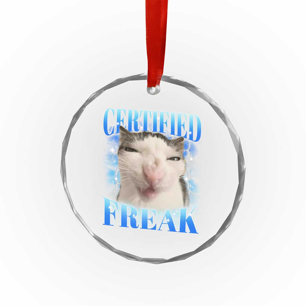 Certified Freak Funny Cat Meme Crystal Glass Ornament Internet Memes Gen Z TS10