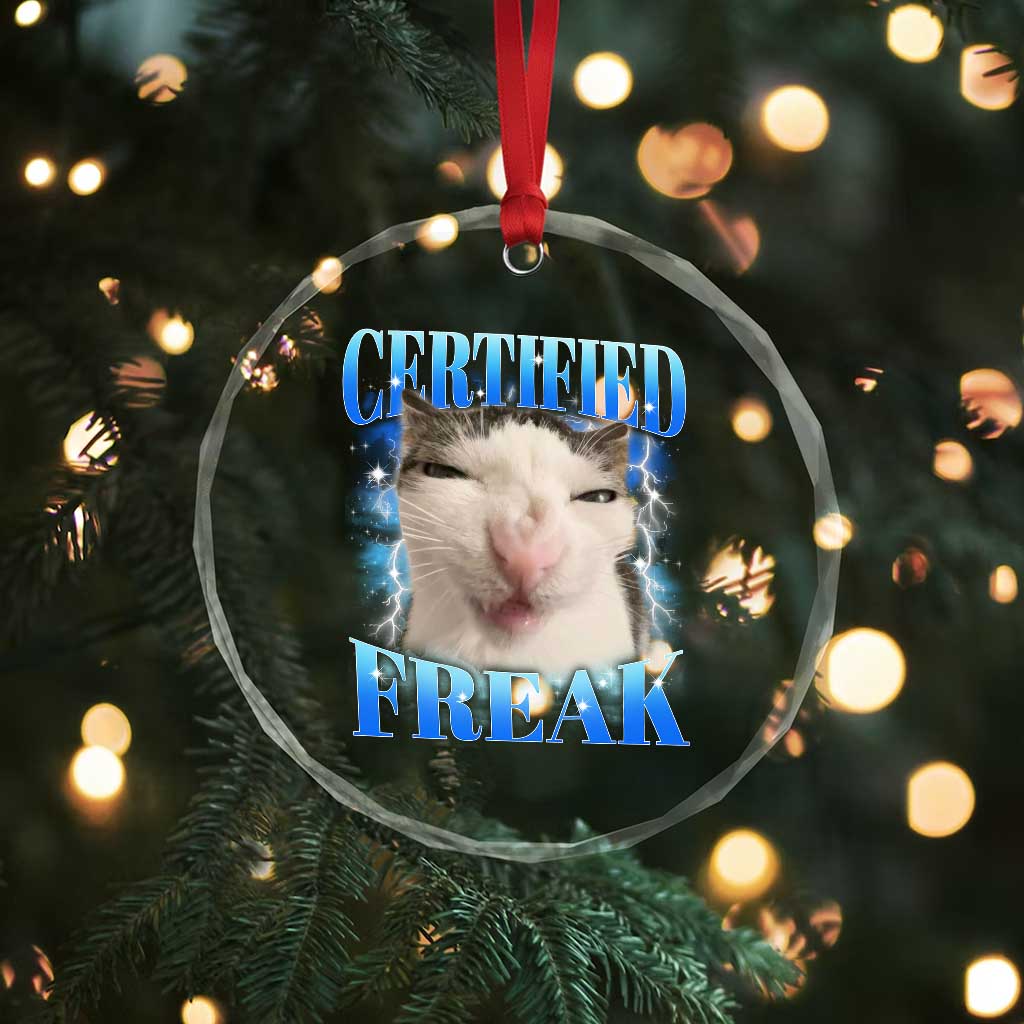 Certified Freak Funny Cat Meme Crystal Glass Ornament Internet Memes Gen Z TS10