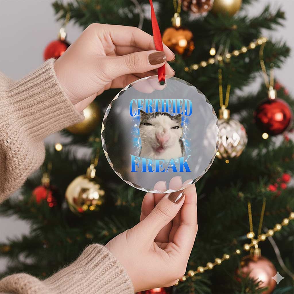Certified Freak Funny Cat Meme Crystal Glass Ornament Internet Memes Gen Z TS10