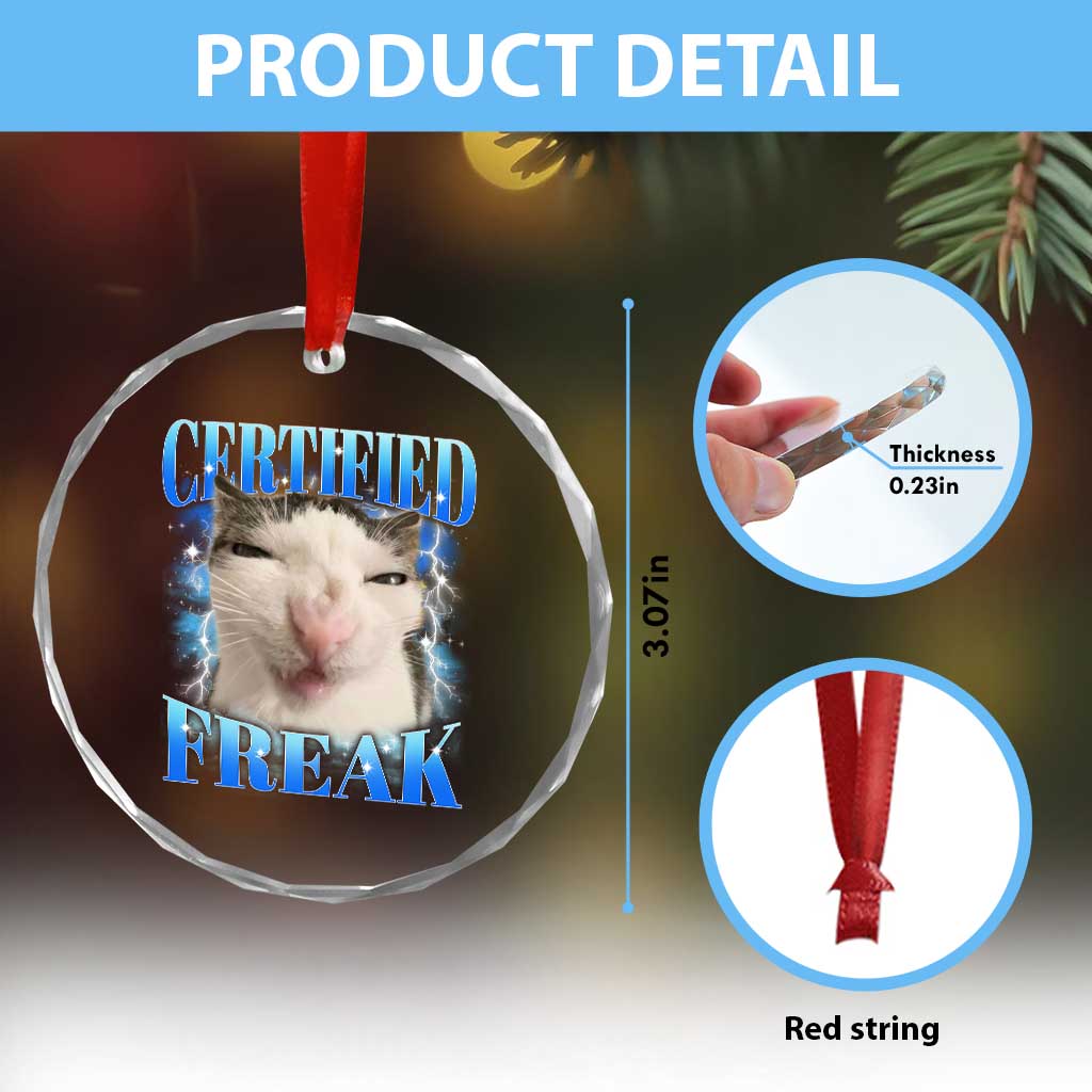 Certified Freak Funny Cat Meme Crystal Glass Ornament Internet Memes Gen Z TS10