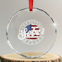Certified Sober Badass Crystal Glass Ornament Sobriety Alcohol Recovery Vintage American Flag