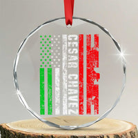 Cesar Chavez Crystal Glass Ornament American Mexican Flag Patriotic Mexico Distressed - Wonder Print Shop