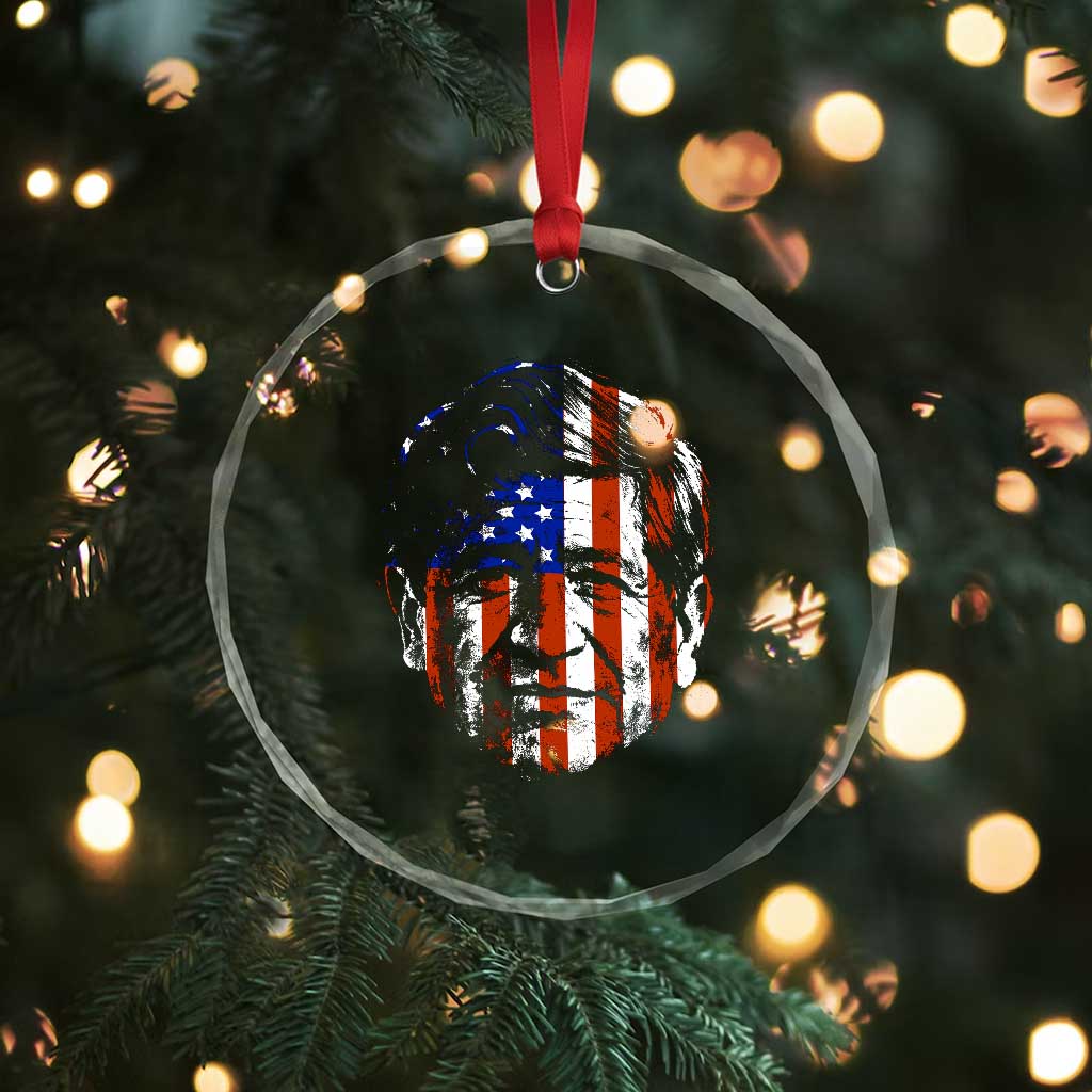 Cesar Chavez Crystal Glass Ornament Hispanic Heritage Month American Flag Portrait