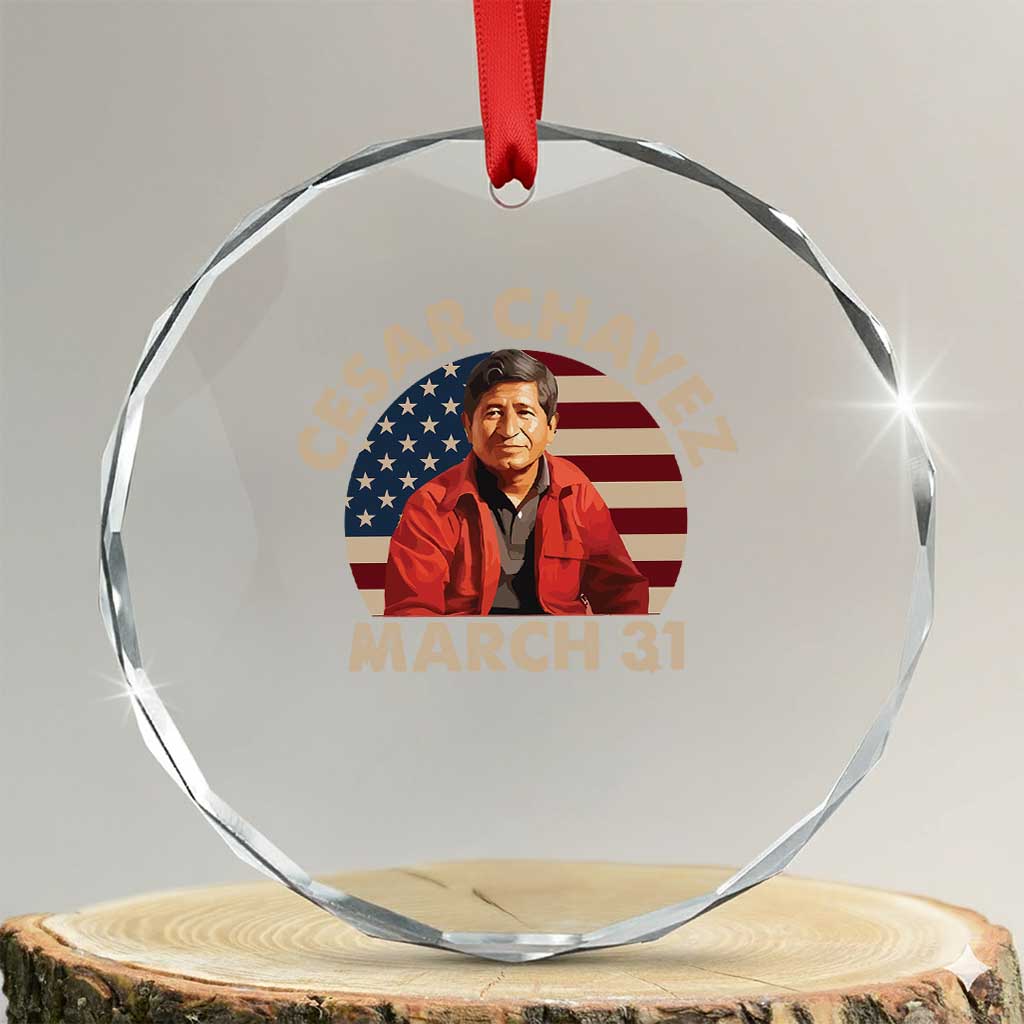 Cesar Chavez Day Crystal Glass Ornament March Holiday Hispanic Heritage American Flag